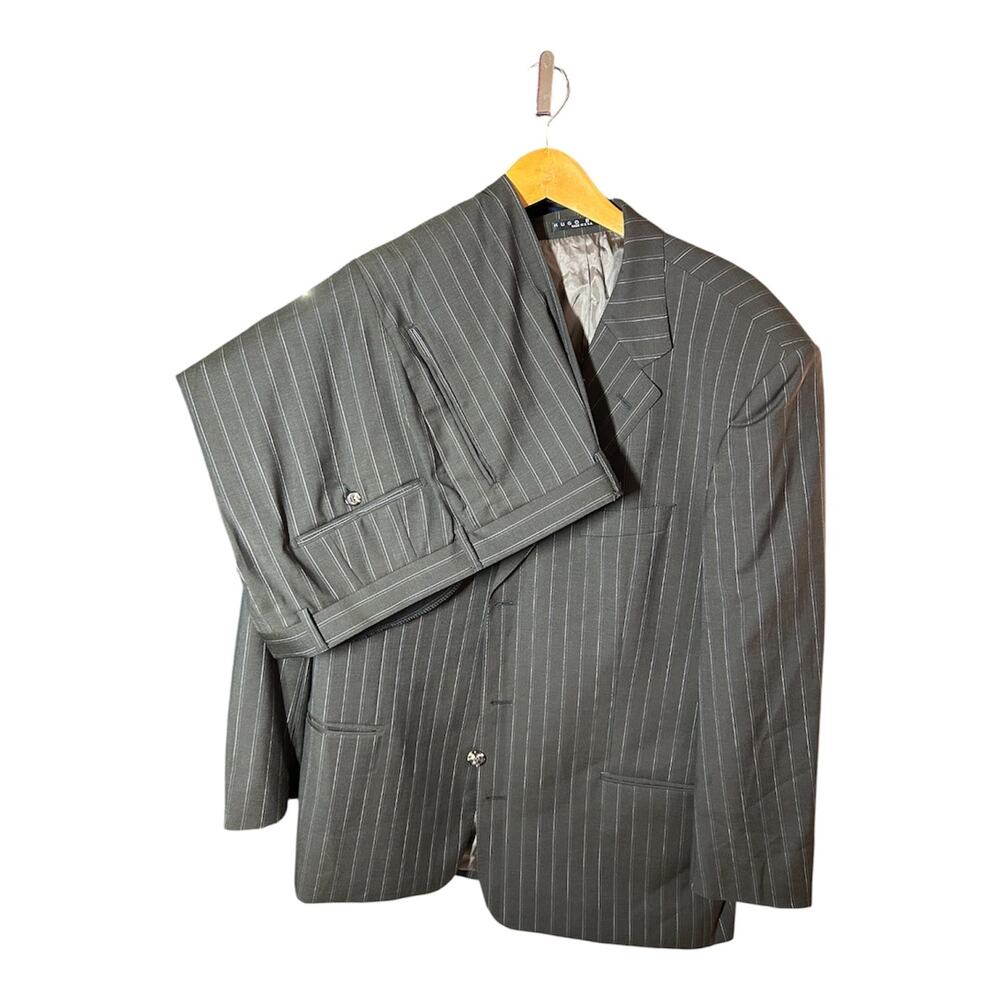 Hugo Boss Vintage Made in USA Men’s Black Pinstripe Wool Suit 46L 40x30